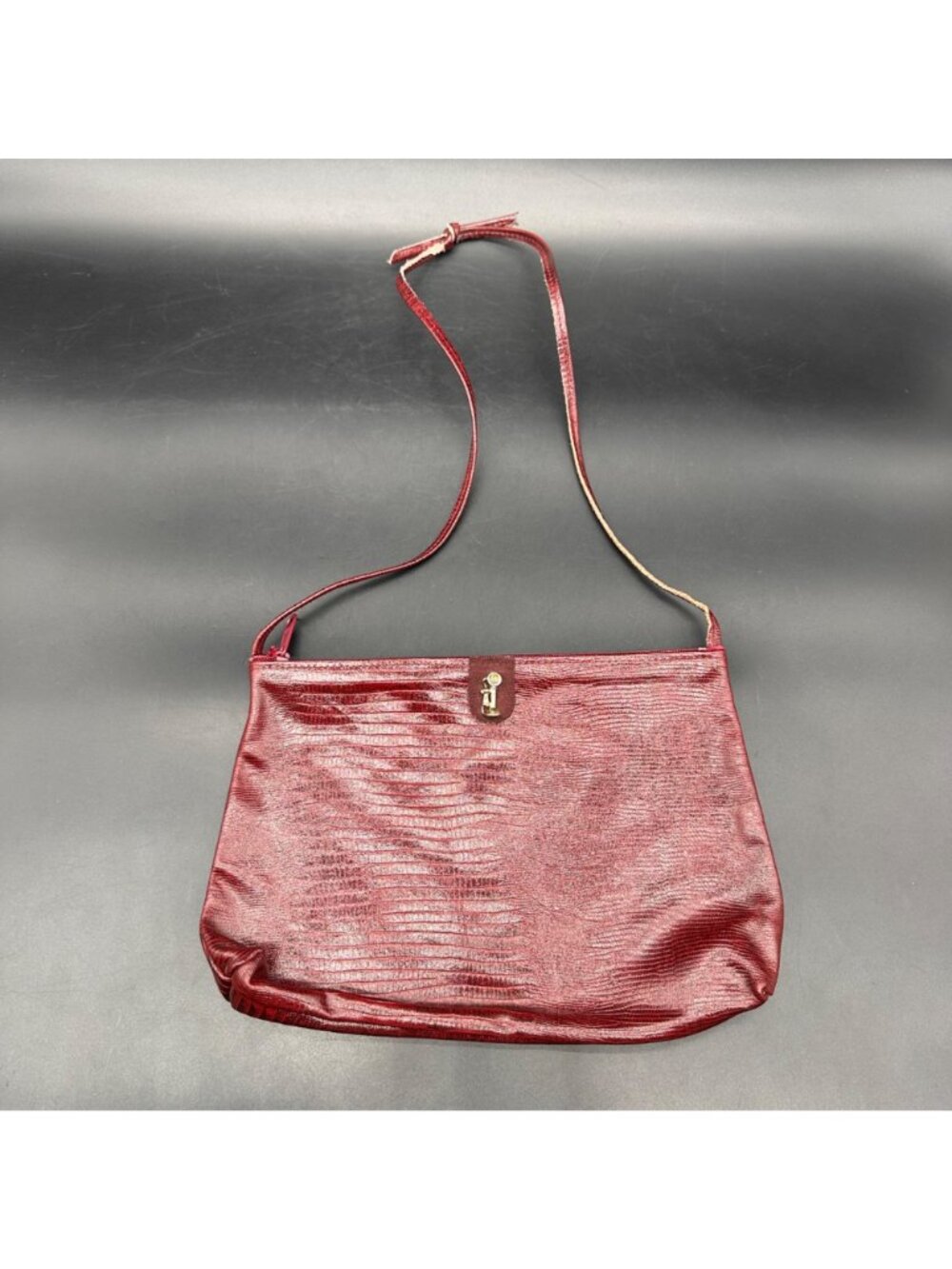 Vintage Maroon Leather Purse Shoulder Bag 1970s Gold Telephone Accent Textured - Picture 2 of 8
